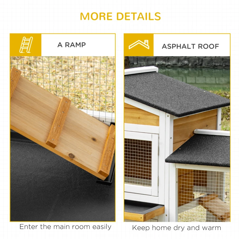 PawHut 2-Tier Large Rabbit Hutch Outdoor with Double Side Run Boxes, No-leak Plastic Tray, Ramp, 230 x 53 x 93.5cm, White