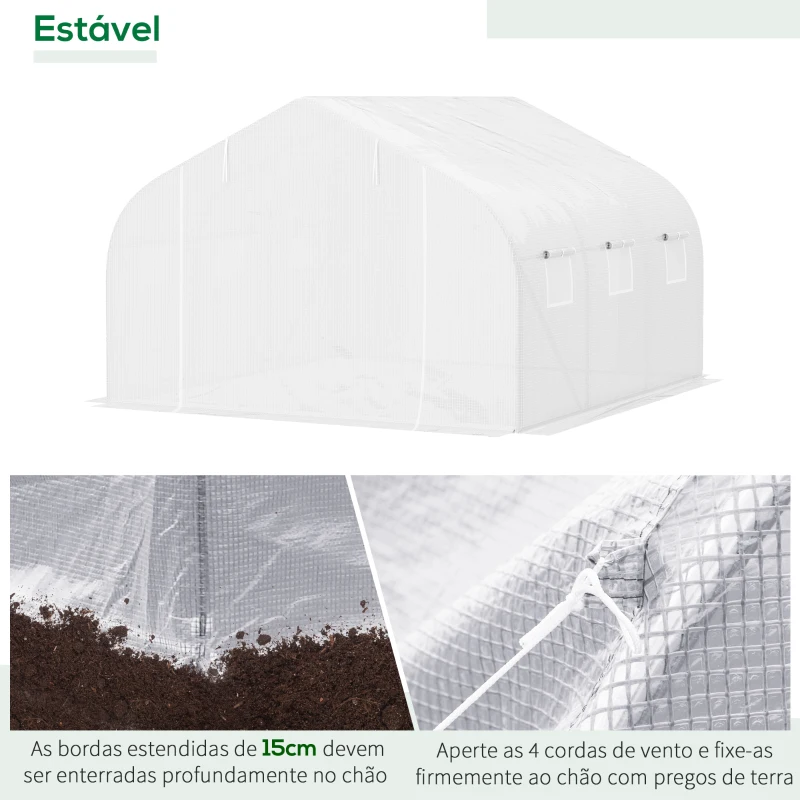 Outsunny Estufa Tipo Túnel 350x300x200 cm com Porta Enrolável 6 Janelas Estufa para Cultivo de Plantas Verduras Branco