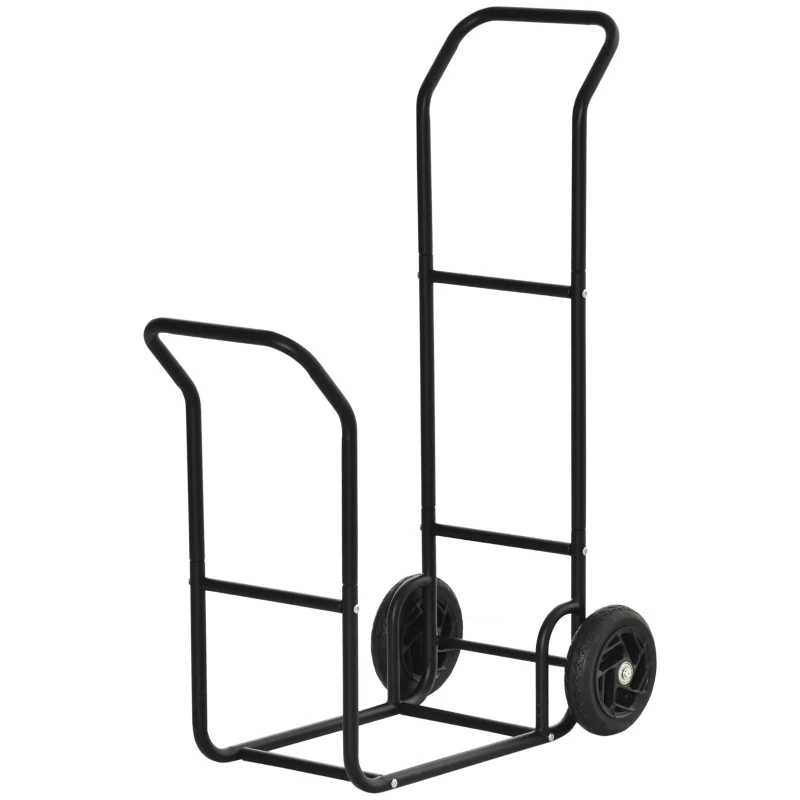Outsunny Suport pentru lemne de foc Carucior cu roti si capacitate de greutate 100 kg, 77 x 42 x 105 cm, negru