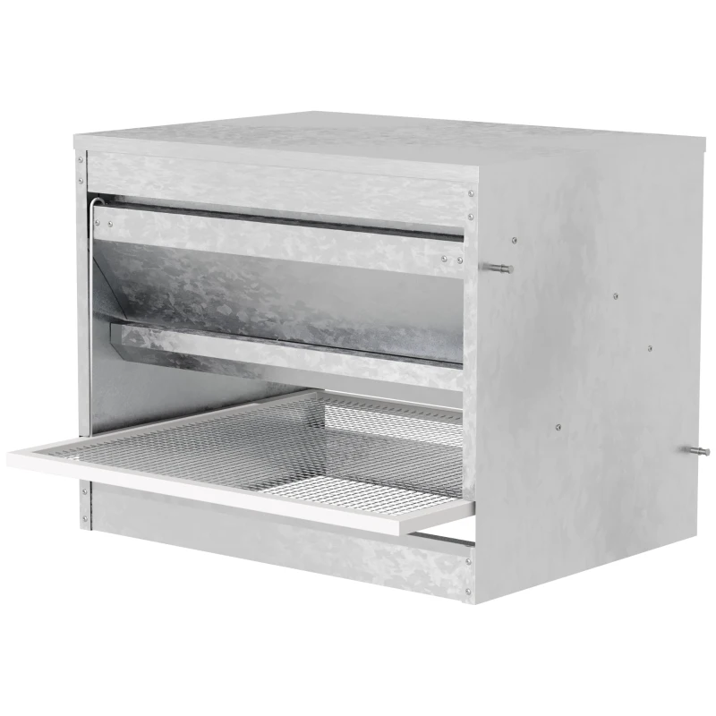 PawHut Mangiatoia per Galline 22 Litri 4 Polli, con Coperchio e Pedale, 51x38x40.5cm, Argento
