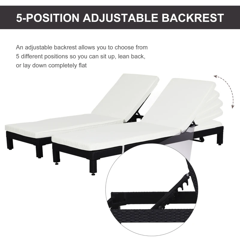 Outsunny Set 2 Sezlonguri de Gradina in PE Rattan Negru cu Perna Captusita