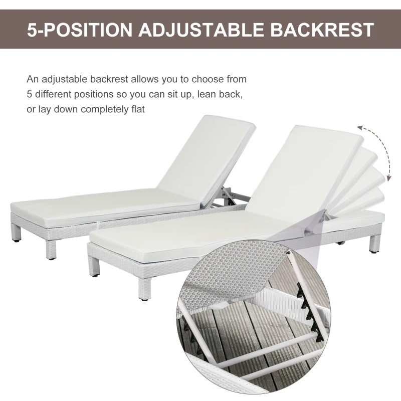 Outsunny Set 2 Sezloguri de Gradina in PE Rattan cu Perna Captusita Alba