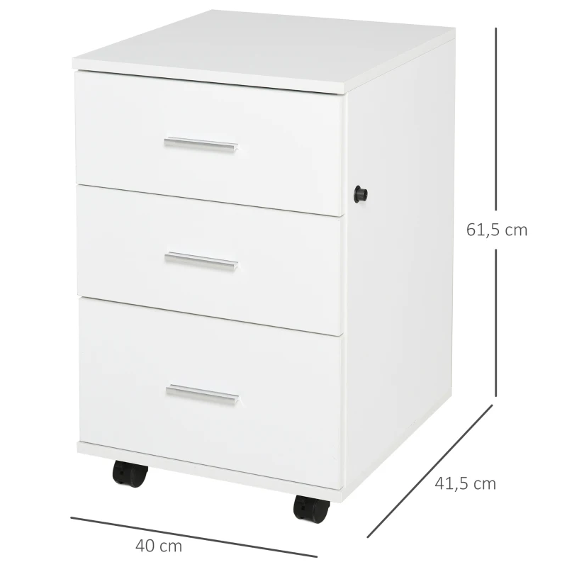 Vinsetto 3 Drawer Filing Cabinet Home Office Under Desk Mobile File Storage Organizer with Castors, White