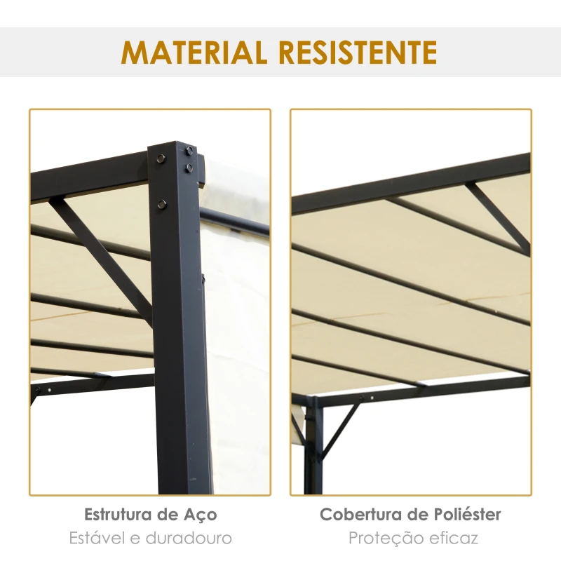 Outsunny Pérgola 3x3 Pérgola com Teto Retrátil e Parede Lateral Versátil para Jardim pátio Terraço e Tecido de Poliéster Creme e Preto