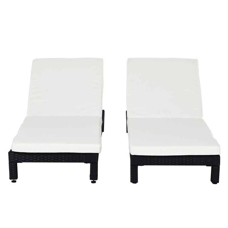 Outsunny Set 2 Sezlonguri de Gradina in PE Rattan Negru cu Perna Captusita