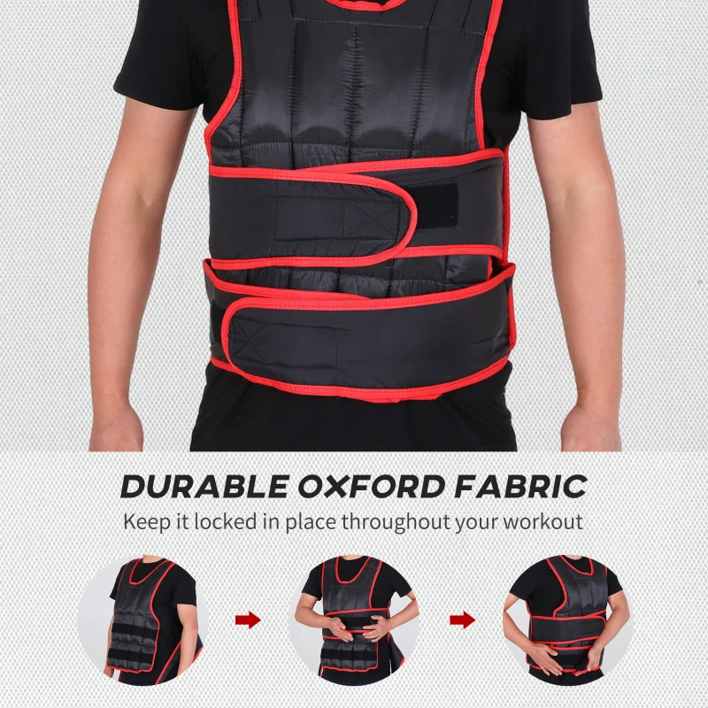 HOMCOM 15kg Men Or Women Waist Trainer Vest Adjustable Weighted w/ 38 Weight Bags  Easy Use Cardio Running Fitness Black Red For Weight Loss Exercise Workout