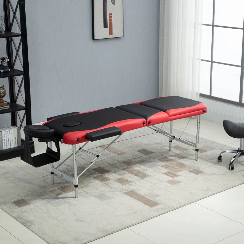 HOMCOM Portable Massage Table, with Carrying Case, Lightweight Couch Spa Beauty Bed with Adjustable Height, Aluminium Frame, Black(m-12)