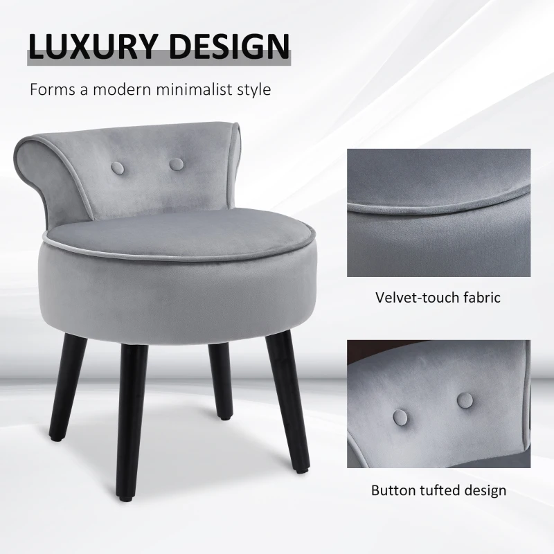 HOMCOM Modern Leisure Chair Makeup Vanity Stool Armless with Low Back Button Tufted for Living room, Dressing Room, Velvet Style Fabric, Grey