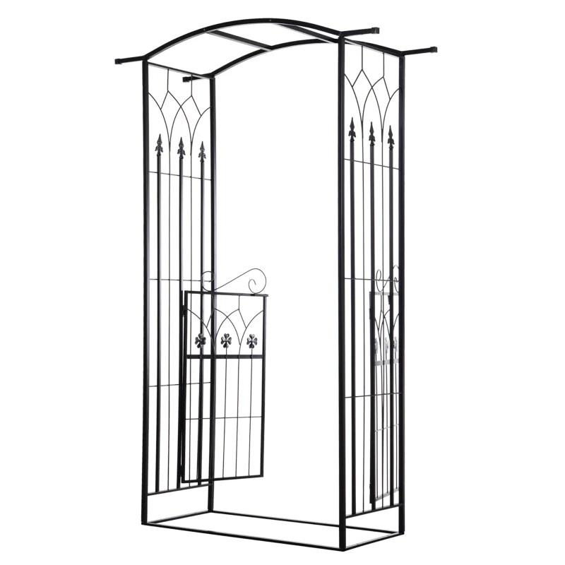 Outsunny Garden Outdoor Entrance Arch with Door Outdoor Patio Decoration for Rose Trellis Arbour Climbing Plant 131L x 49W x 200Hcm