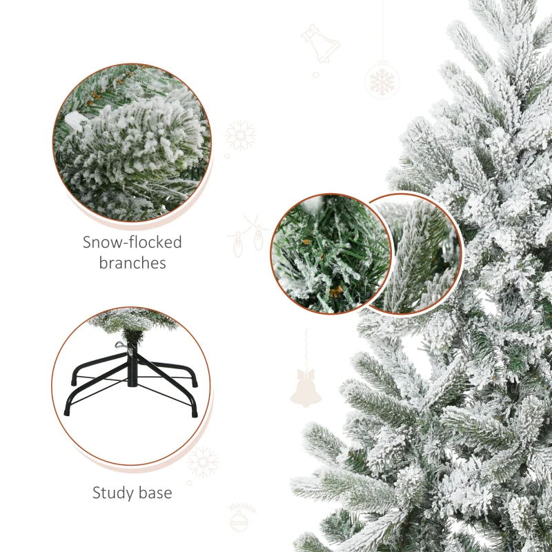 HOMCM 5ft Artificial Snow-Flocked Tree Holiday Home Indoor Christmas Decoration with Metal Feet, Green