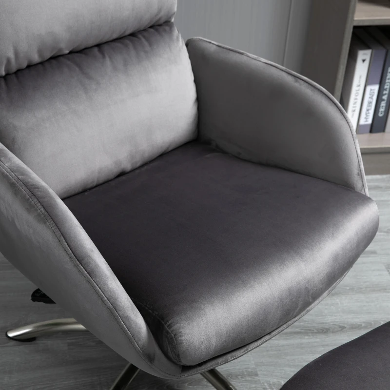 HOMCOM 2 Pieces Modern Stylish Ergonomic Tilt Leisure Armchair w/ Ottoman Grey Silver