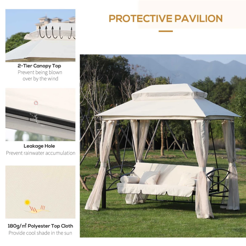 Outsunny Foisor cu Canapea cu 3 locuri si plasa de tantari, 256x172x248cm Culoare Bej(m-6)