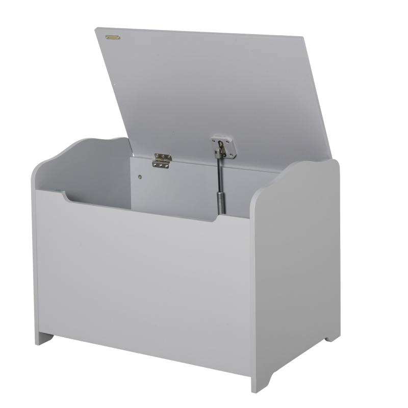 HOMCOM Wooden Kids Toy Box Children Storage Organizer Chest Safety Hinge Playroom Furniture Grey