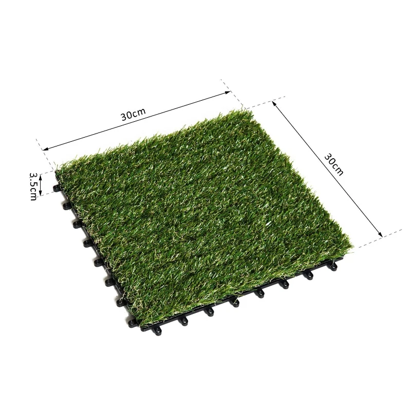 Outsunny 30 x 30cm Artificial Grass Turf with 25mm Pile Height Non-toxic Roll Grass Carpet Fake Grass Mat with Drainage Holes UV resistance for Indoor, Outdoor, Patio, Garden, Lawn, Balcony
