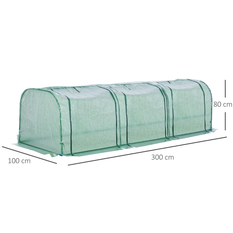 Outsunny PE Tunnel Greenhouse Green Grow House Steel Frame for Garden Backyard with Zipper Doors 296x100x80 cm Green