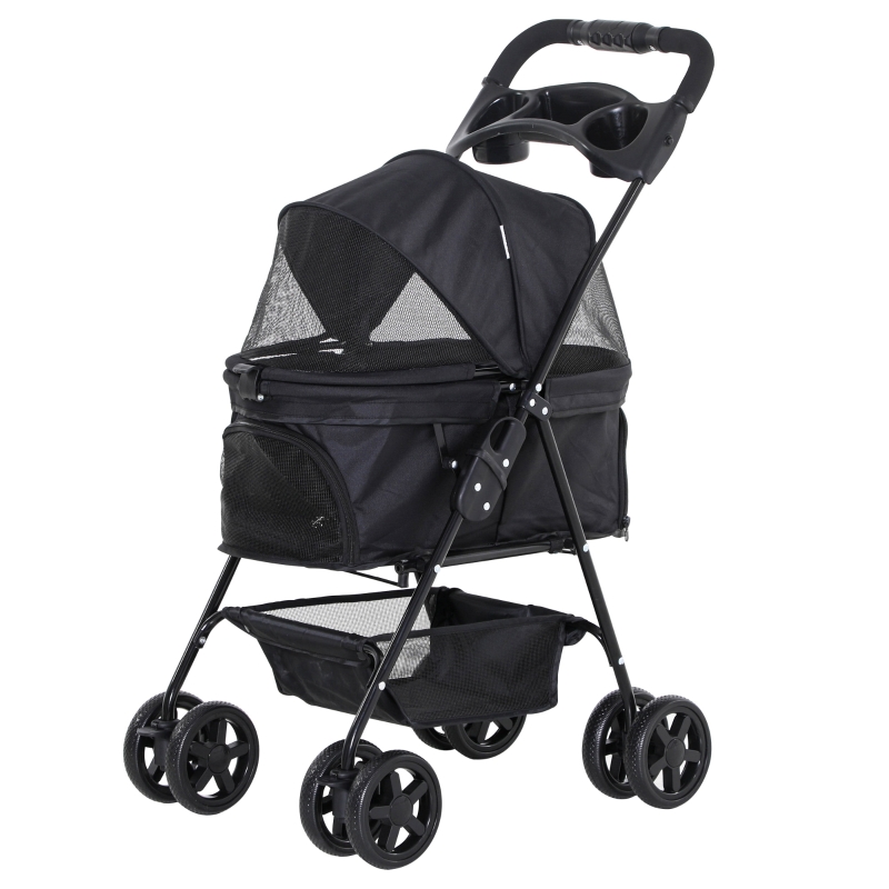 Poussette buggy pliable chien chat panier rangement 4 roues