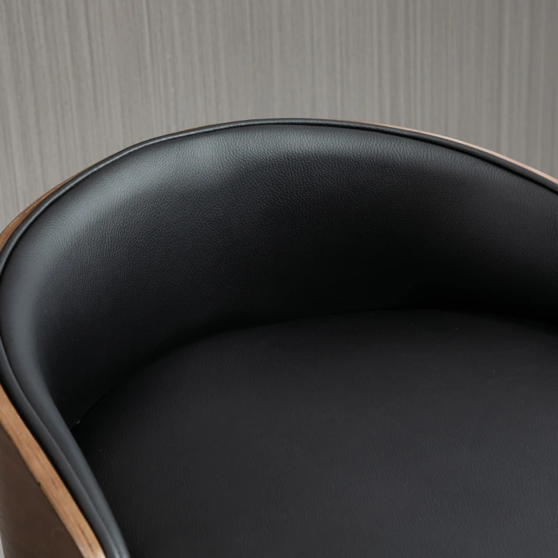 HOMCOM Set of 2 Bar Stools Swivel Bar Chairs with Footrest Height Adjustable Kitchen Chairs Swivel Chairs Faux Leather Wood Black+Coffee 48 x 49.5 x 76-96 cm