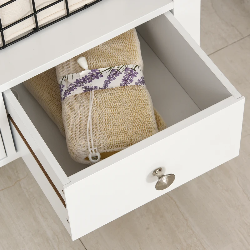 kleankin X- Frame Freestanding Floor Bathroom Storage Rack with Two Drawers, Storage Organizer, Cabinet with 3 Shelves, White