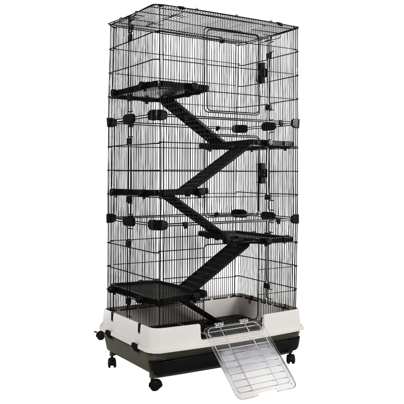 PawHut 5-tier Platform Rolling Small Animal Cage Rabbit Guinea Pig Hutch Pet Play House with Platform, Ramp,Removable Tray