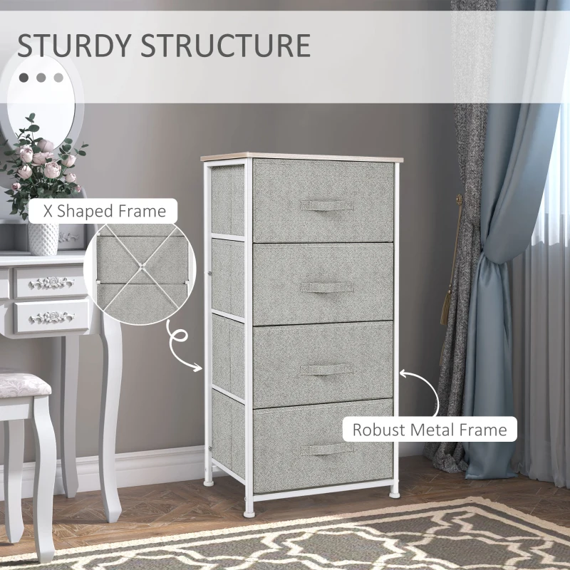 HOMCOM Fabric Dresser Organizer with 4 Drawers Steel Frame Wood Top Storage Tower
