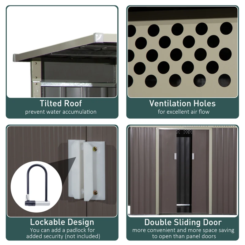 Outsunny 8.4ft x 4.7ft Steel Backyard Garden Utility Storage Tool Shed Kit Double Sliding Door Pent Roof 257 x 142 x 184cm