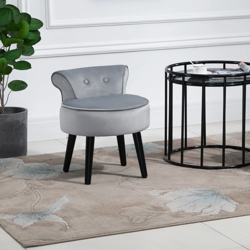 HOMCOM Modern Leisure Chair Makeup Vanity Stool Armless with Low Back Button Tufted for Living room, Dressing Room, Velvet Style Fabric, Grey