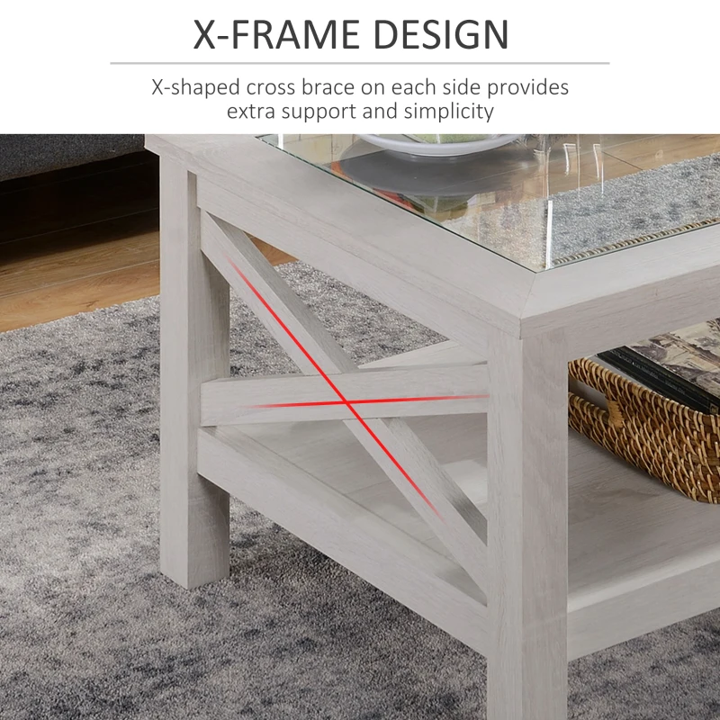 HOMCOM 100cmx55cm(39.25''x21.75'') Coffee Table Sofa Desk Tempered Glass Table Top with Storage Shelf for Living Room, Bedroom