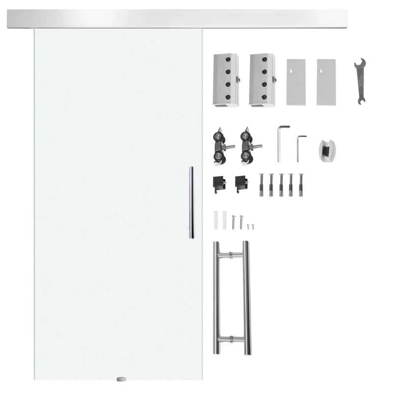 HOMCOM Ușă glisantă din sticlă temperată cu șină silențioasă, 102.5x205cm(m-2)