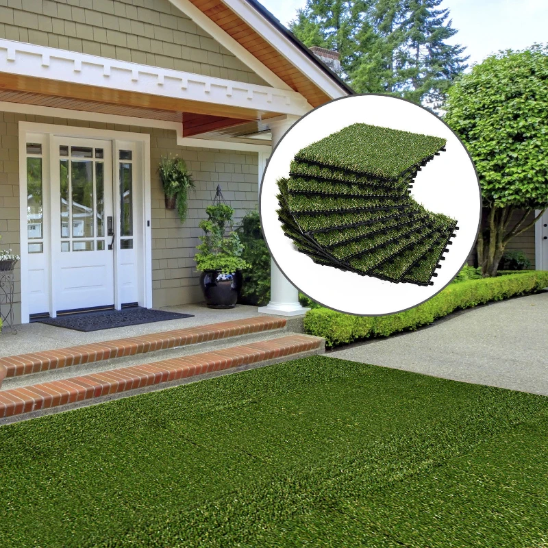 Outsunny 30 x 30cm Artificial Grass Turf with 25mm Pile Height Non-toxic Roll Grass Carpet Fake Grass Mat with Drainage Holes UV resistance for Indoor, Outdoor, Patio, Garden, Lawn, Balcony
