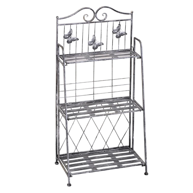 Outsunny Rafturi pentru ghiveci cu 3 nivele pentru Gradina Balcon Intern, Gri Argintiu, 44 x 25 x96cm