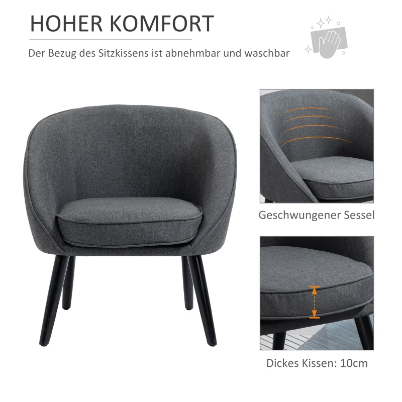 HOMCOM eetkamerstoel woonkamer stoel bureaustoel gestoffeerde stoel modern polyester hout grijs 71 x 65 x 75 cm