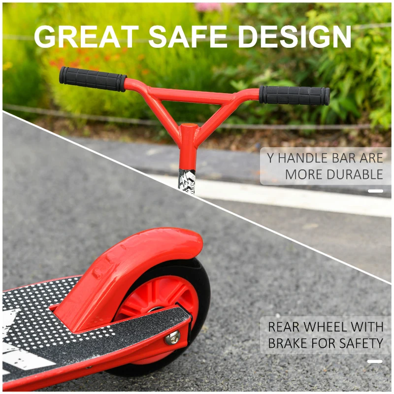 HOMCOM Outdoor Push Stunt Scooter 2 Wheels Fixed Bar 360° Street Commuter Street Push Scooter For Adult Teen Urban Scooter Red