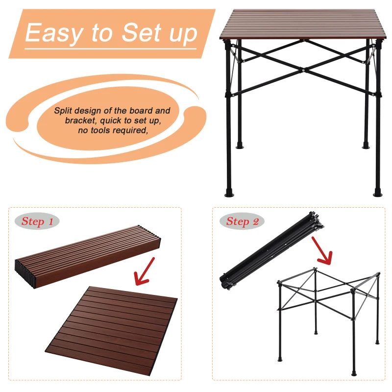 Outsunny Square Folding Aluminium Picnic Table Portable Camping BBQ Table Roll Up Top with Carrying Bag
