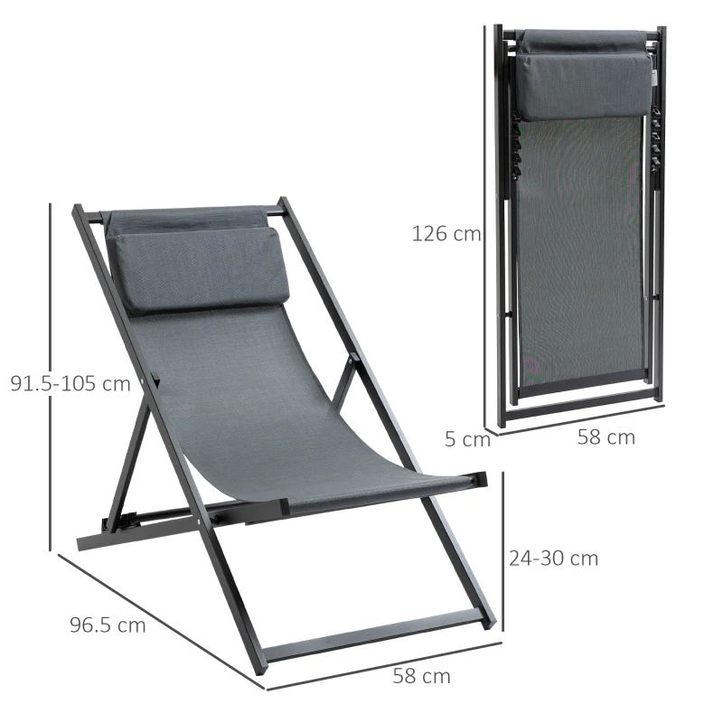 Outsunny Set 2 Sezlonguri Pliabile din Alumini si Textilen Gri