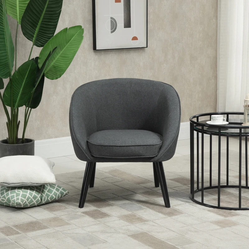 HOMCOM eetkamerstoel woonkamer stoel bureaustoel gestoffeerde stoel modern polyester hout grijs 71 x 65 x 75 cm