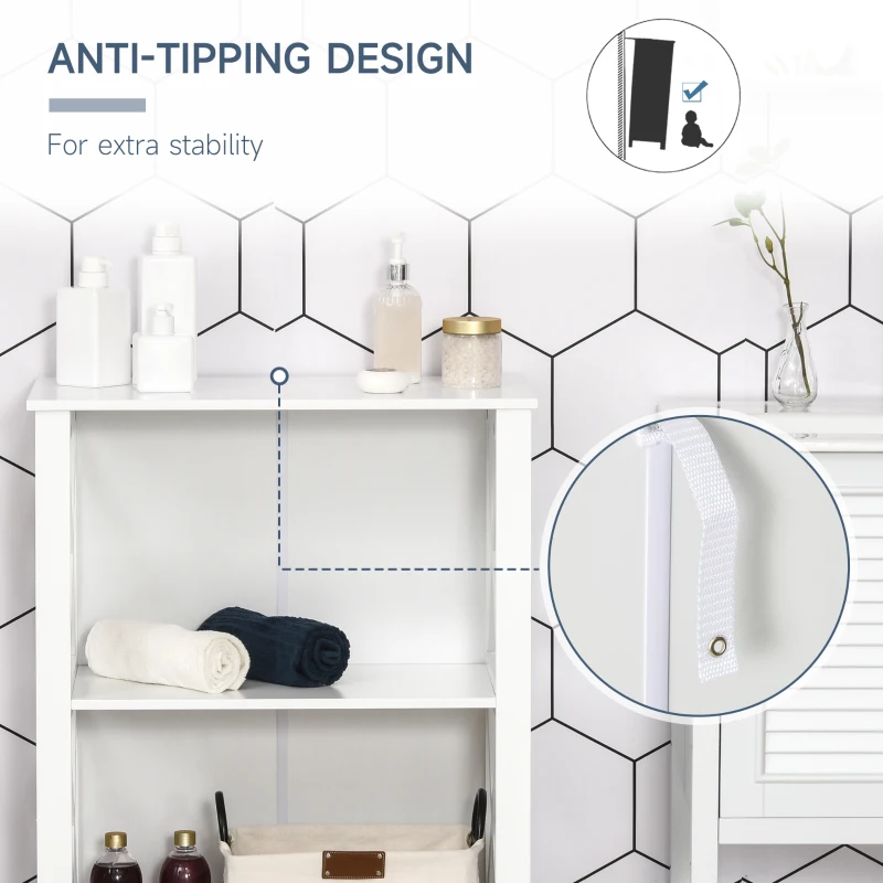 kleankin X- Frame Freestanding Floor Bathroom Storage Rack with Two Drawers, Storage Organizer, Cabinet with 3 Shelves, White