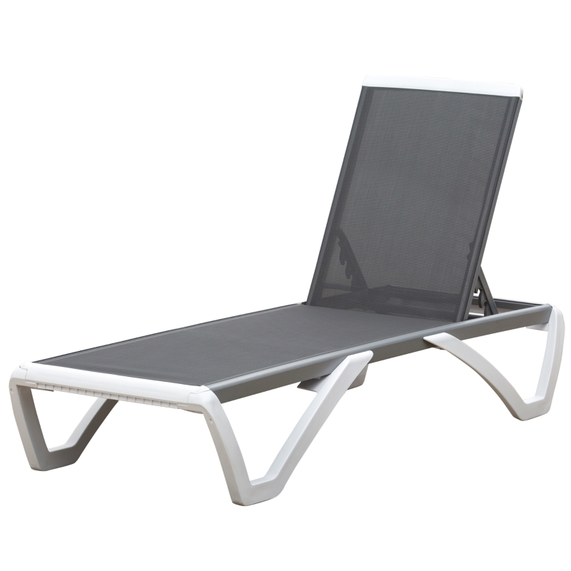 Outsunny Portable Outdoor Chaise Lounge Sun Lounger with Adjustable Back, Breathable Texteline, Light Grey