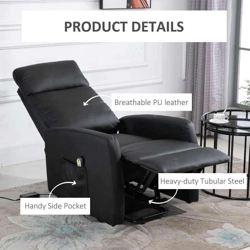 HOMCOM Fotoliu Ridicare Electric 145° – Rabatabil pentru Varstnici, Negru