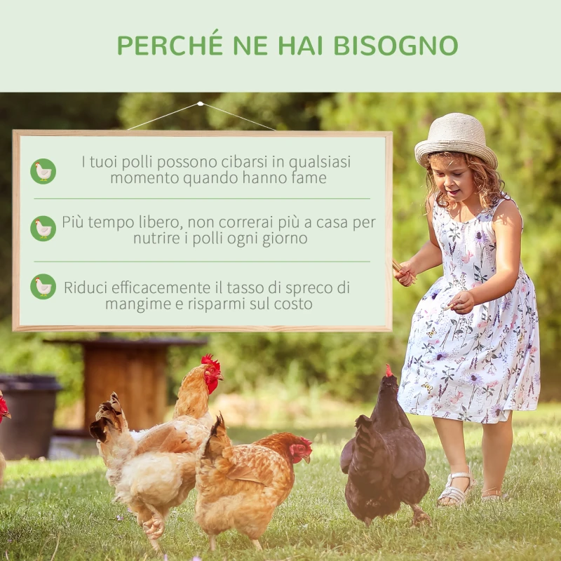 PawHut Mangiatoia per Galline 8.5 Litri 5 Polli, con Coperchio e Pedale, 56x37x18.5cm, Argento