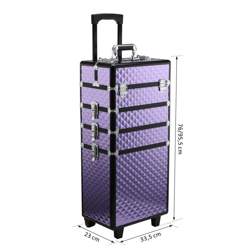 HOMCOM Large Professional MUA Vertical Rolling Full Makeup Travel Train Case - Violet