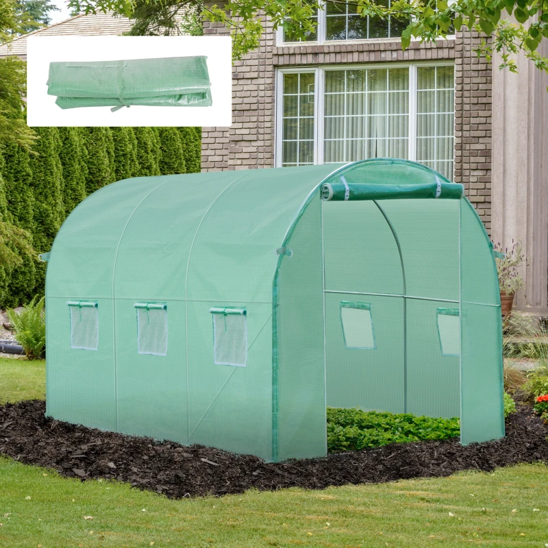 Outsunny 3 x 2 x 2m Greenhouse Replacement Cover ONLY Winter Garden Plant PE Cover for Tunnel Walk-in Greenhouse with Roll-up Windows Door Outdoor