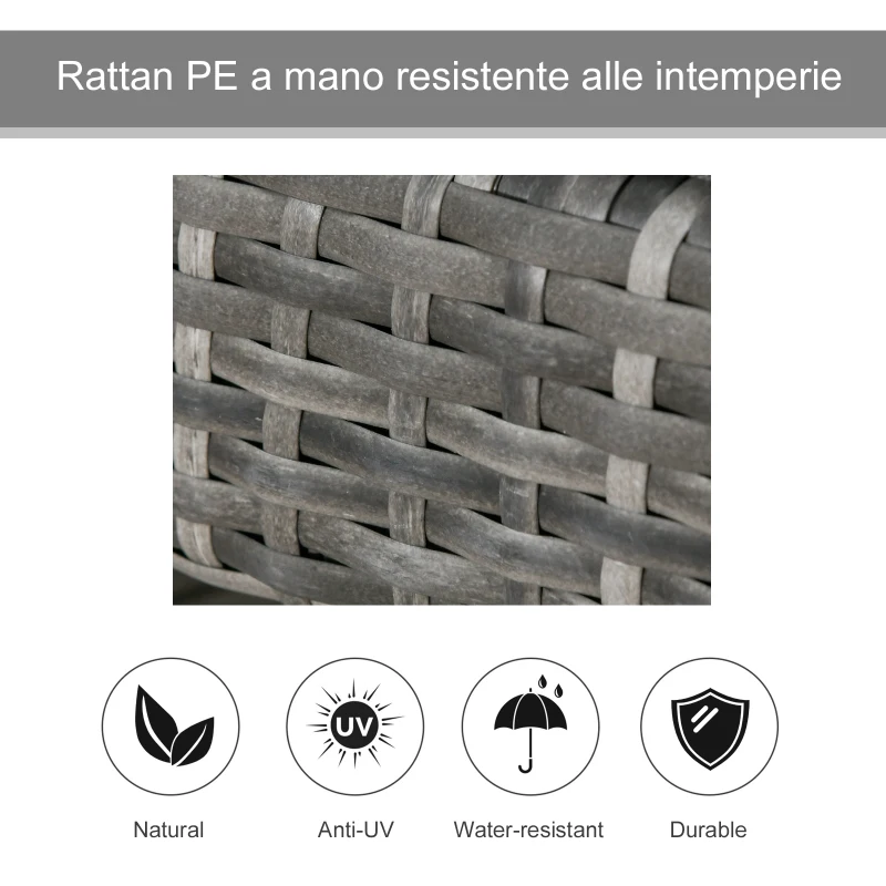 Outsunny Set 2 Sezlonguri de Gradina in PE Rattan cu Perna Captusita Gri