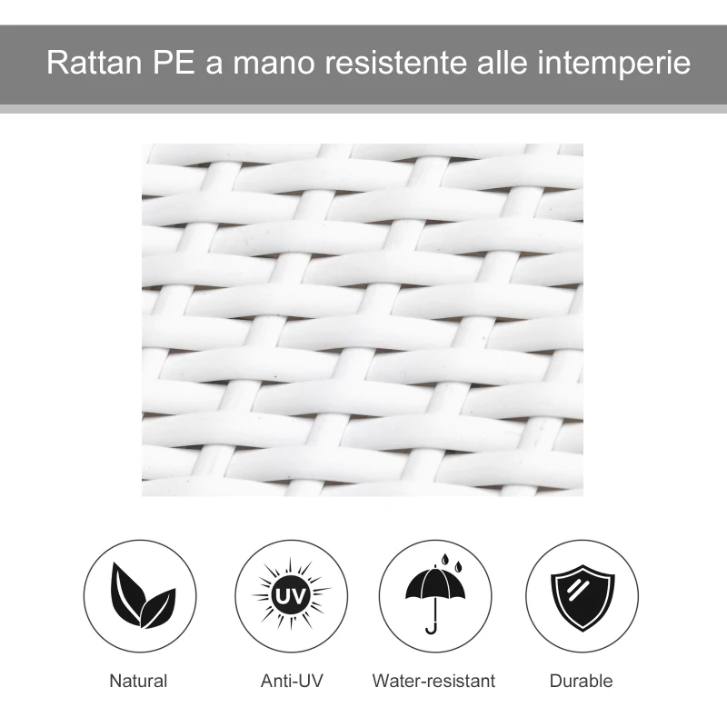 Outsunny Set 2 Sezloguri de Gradina in PE Rattan cu Perna Captusita Alba