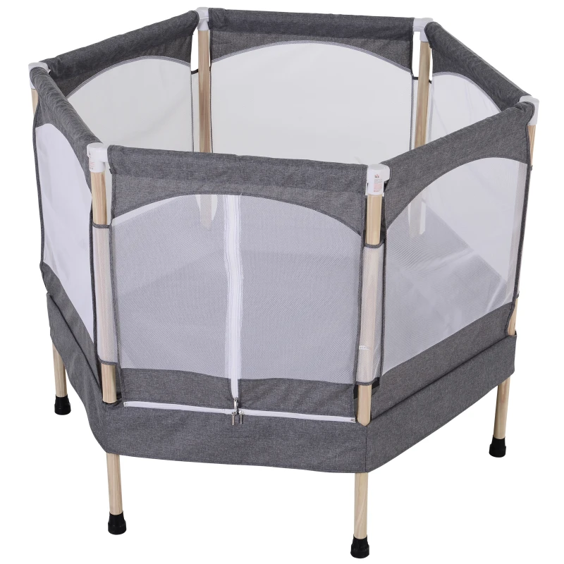 HOMCOM Kids 50-inch Outdoor Trampoline w/ Safety Enclosure Net and Spring Pad Grey