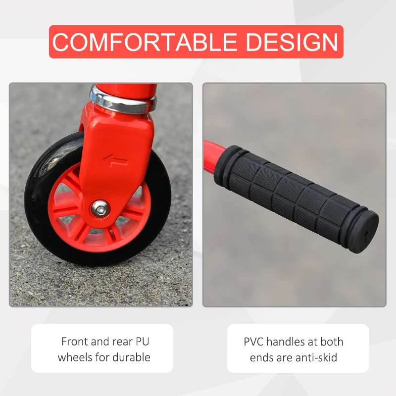 HOMCOM Outdoor Push Stunt Scooter 2 Wheels Fixed Bar 360° Street Commuter Street Push Scooter For Adult Teen Urban Scooter Red