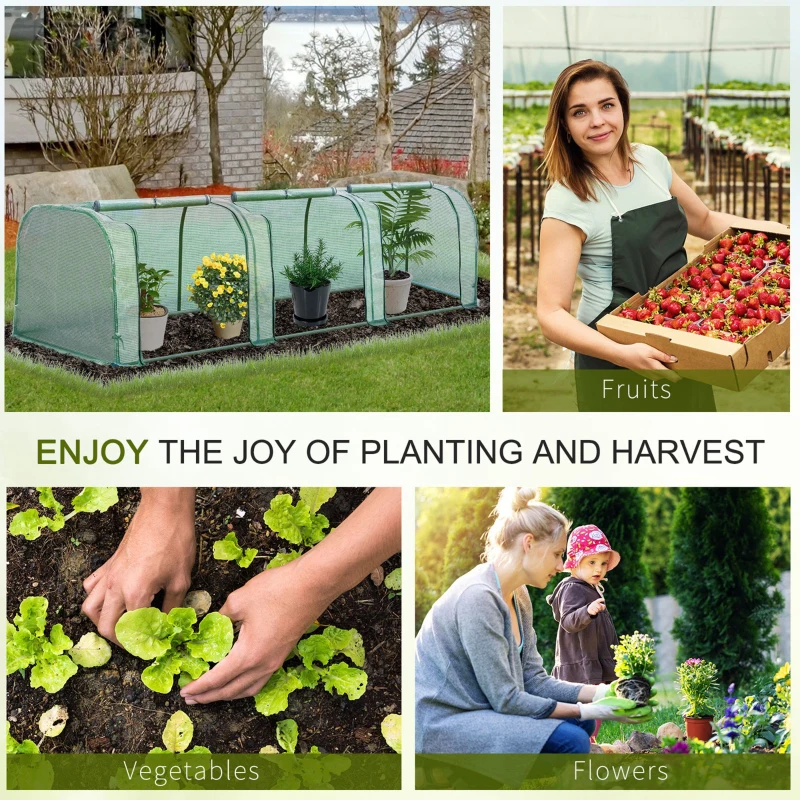 Outsunny PE Tunnel Greenhouse Green Grow House Steel Frame for Garden Backyard with Zipper Doors 296x100x80 cm Green