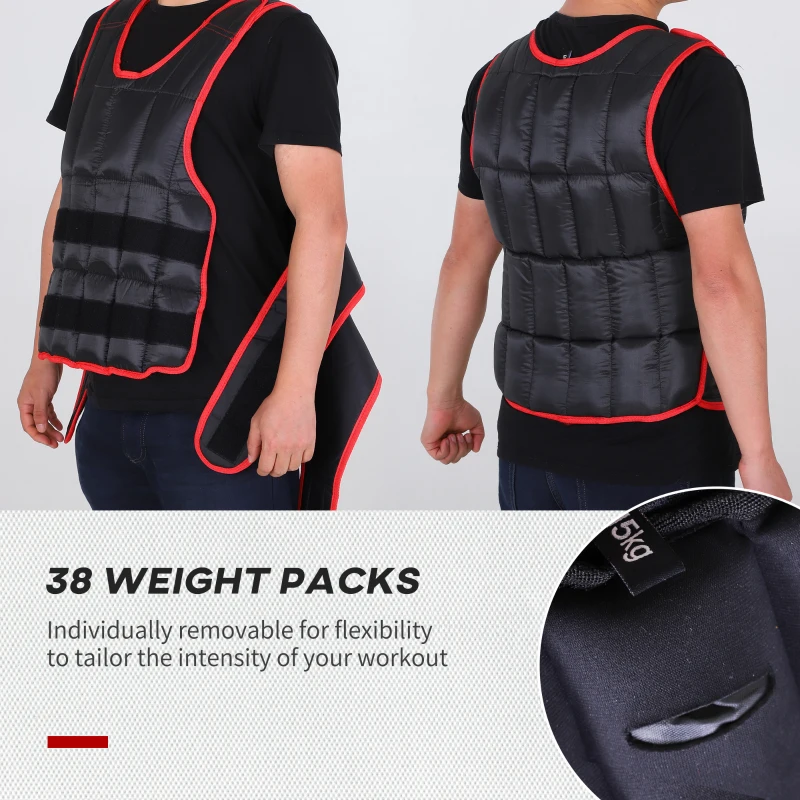HOMCOM 15kg Men Or Women Waist Trainer Vest Adjustable Weighted w/ 38 Weight Bags  Easy Use Cardio Running Fitness Black Red For Weight Loss Exercise Workout