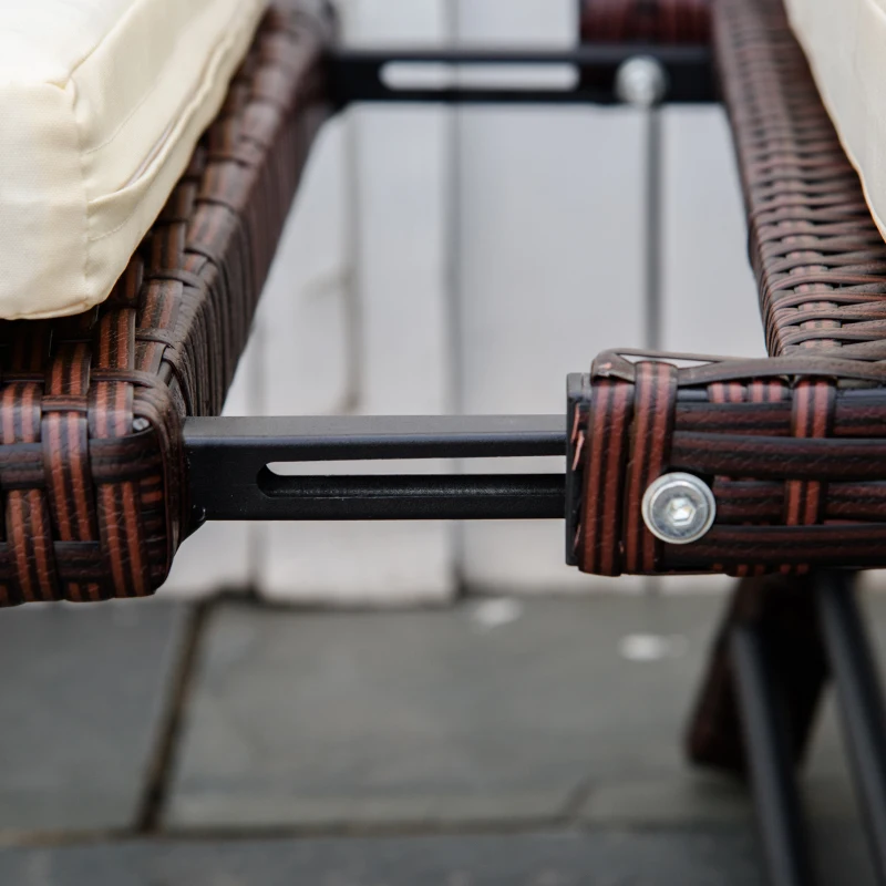 Outsunny Sofá de 2 Lugares Vime Sintético Convertível em Cama Sofá de Jardim Exterior com Almofada Mobiliário Pátio Terraço 129x63x67 cm Marrom e Bege