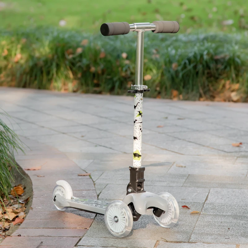 HOMCOM Patinete para Niños de +3 Años Plegable Patinete 3 Ruedas con Luces LED Manillar Altura Ajustable y Freno Posterior Carga Máxima 50 kg 54,7x32,5x59-69 cm Gris