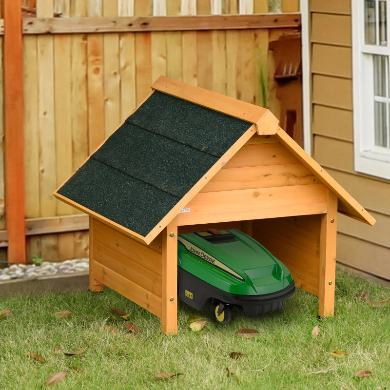OUTSUNNY Automatic Lawn Mower Shed with Bituminous Felt Roof & Feet Covers, Outdoor Storage, Solid Wood, 75 x 76 x 70cm